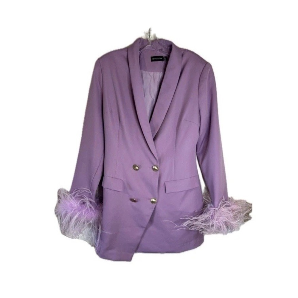 PrettyLittleThing Lavender bDouble Breasted Blazer Dress Feathered Cuffs Sz 8